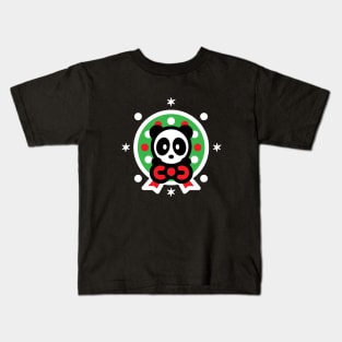 Panda Christmas Wreath Bambu Brand Holiday Present Snowman Winter Santa Snow Kids T-Shirt